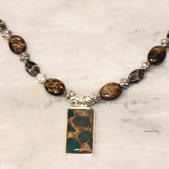 Bronzite Green Onyx Sterling Pendant Necklace 21" - Picture 3 of 7